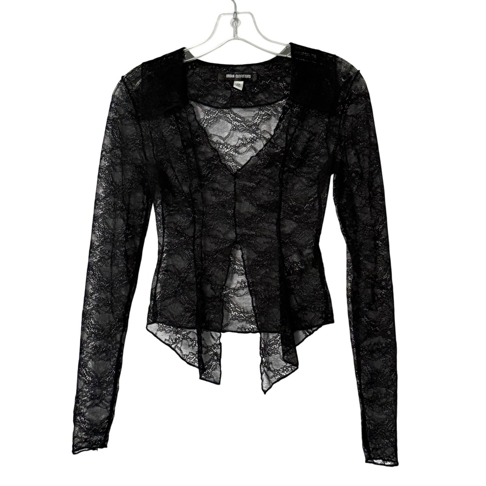 Urban Outfitters Whimsigoth‎ Lace Black Sheer Top Long Sleeve Witchy - XSmall